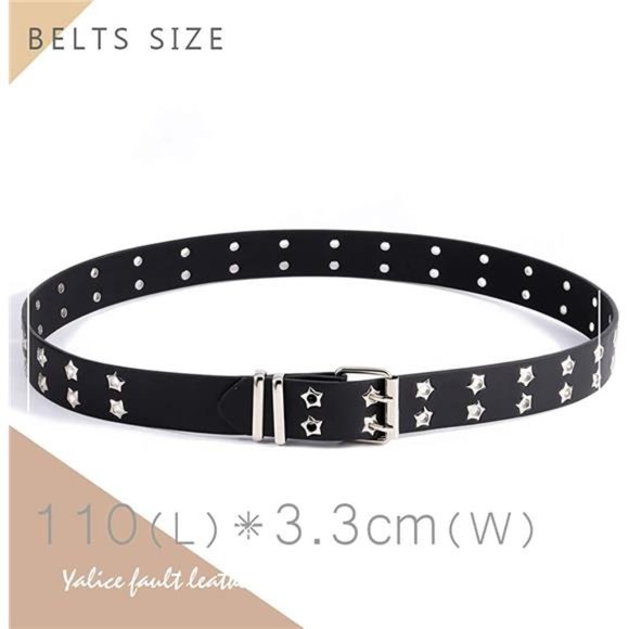 Yalice Double Grommet Leather Belts Star Studded Belt for Jeans Pants Punk Waist main image 6
